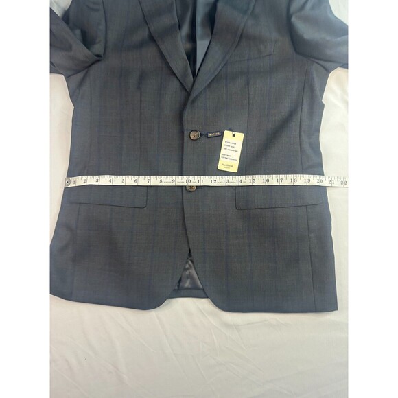 Max Davoli Baroni Super 150s Suit Set Mens Size 39S 33S Gray Blue Windowpane - Picture 11 of 16